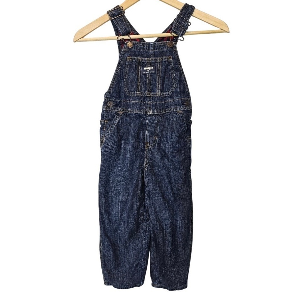 OshKosh B'gosh‎ Boys Plaid-Lined Denim Overalls | Retro Classic Style Size 4T